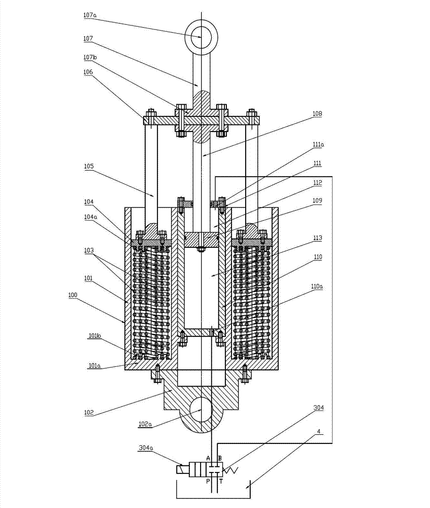 Potential energy recycling device with compressed spring energy accumulator for movable arm of loader