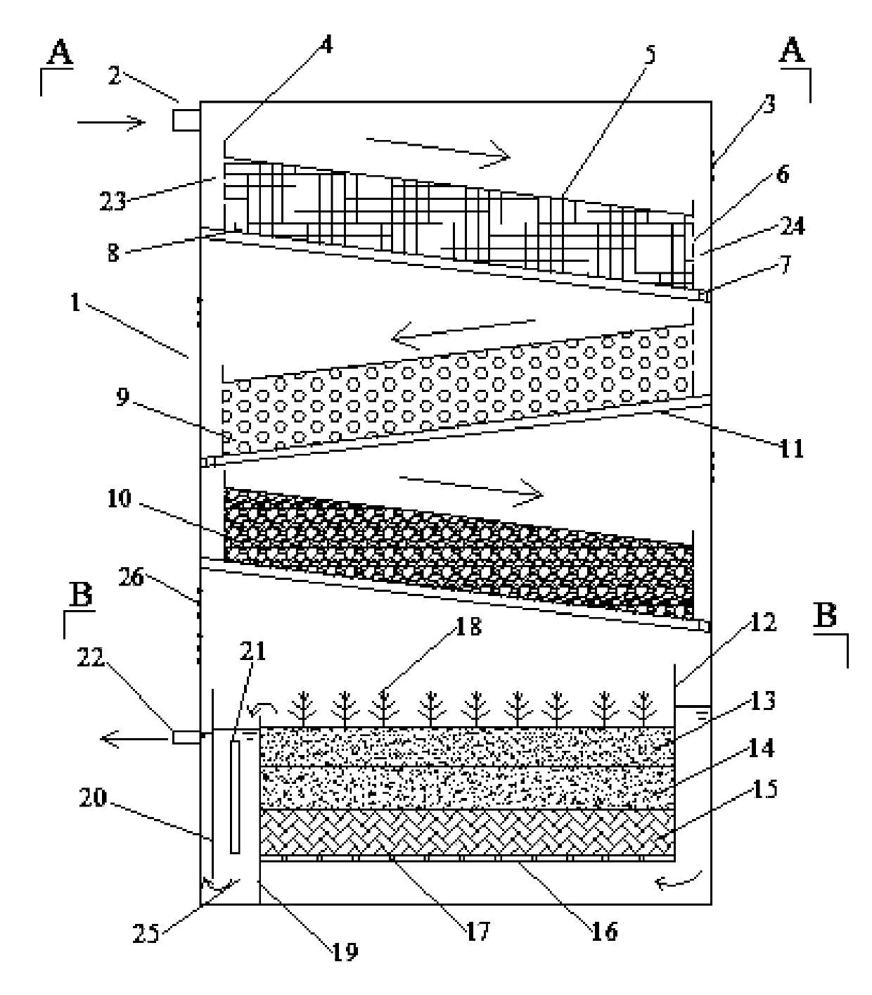 Vertical-type sewage treatment device