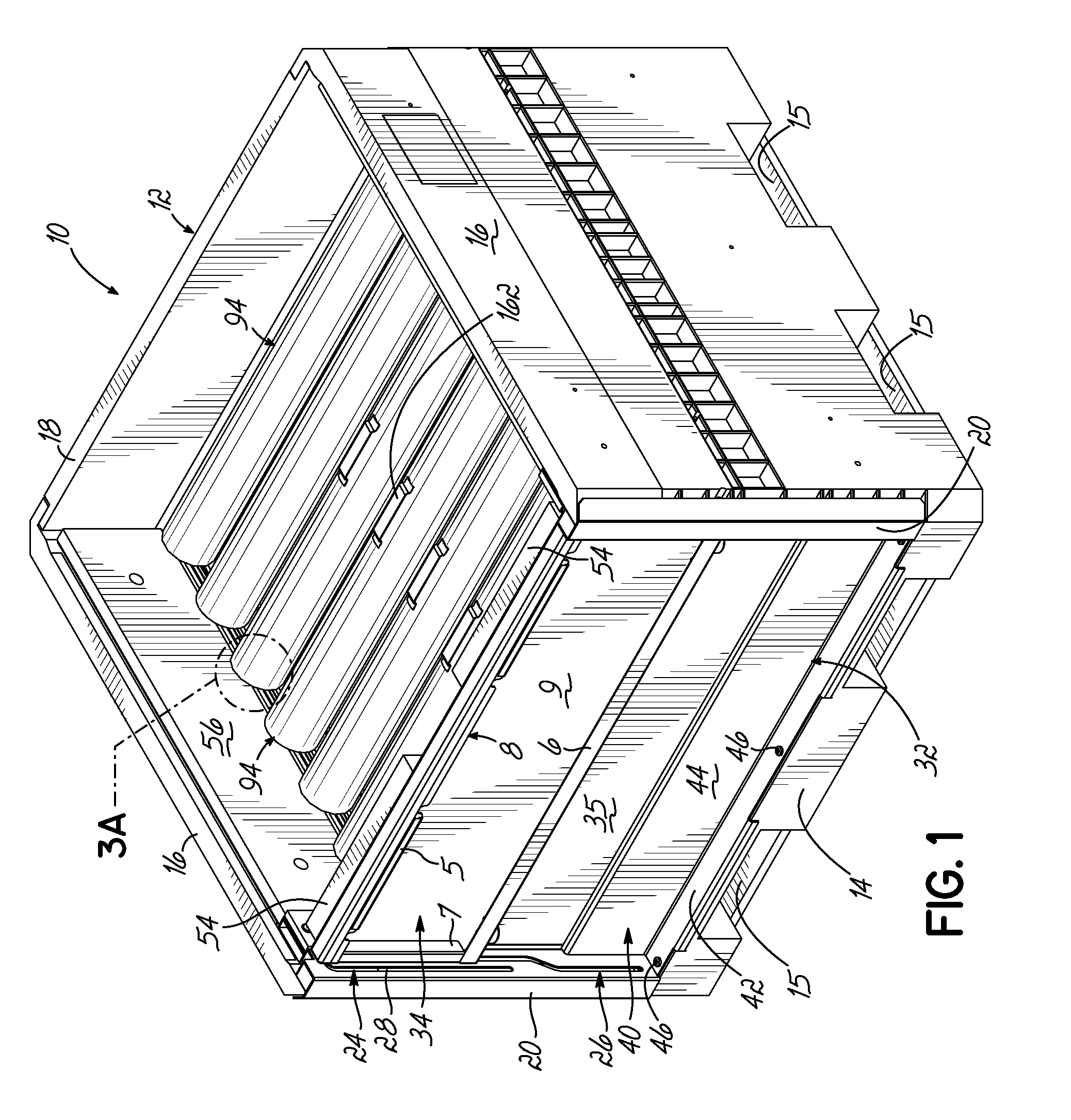 Container Having Metal Rack, Padded Dunnage Supports and L-Shaped Tracks