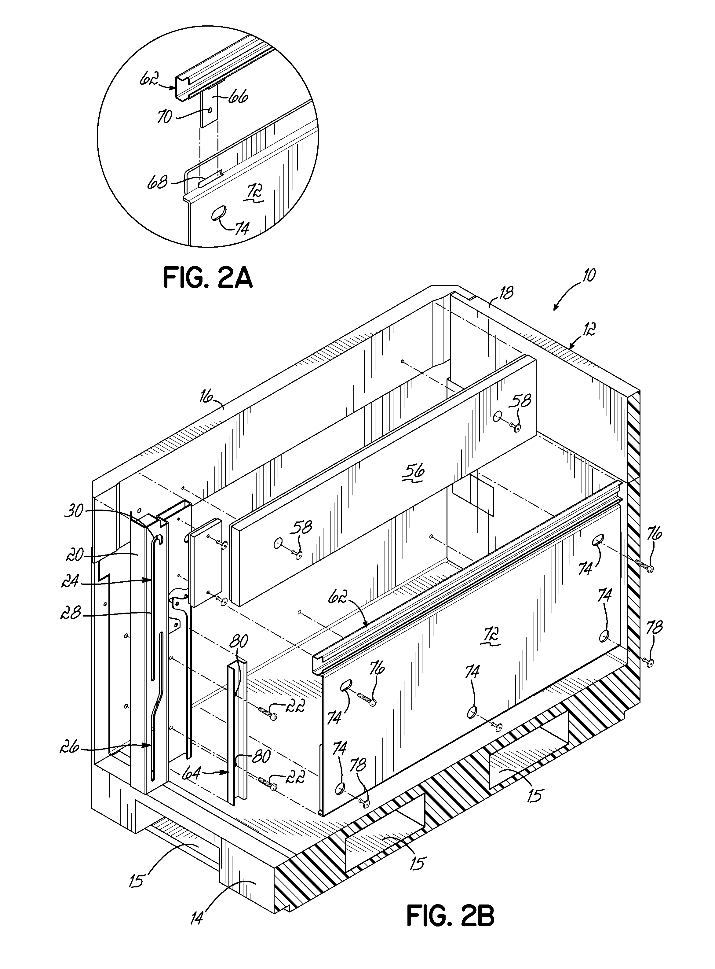 Container Having Metal Rack, Padded Dunnage Supports and L-Shaped Tracks