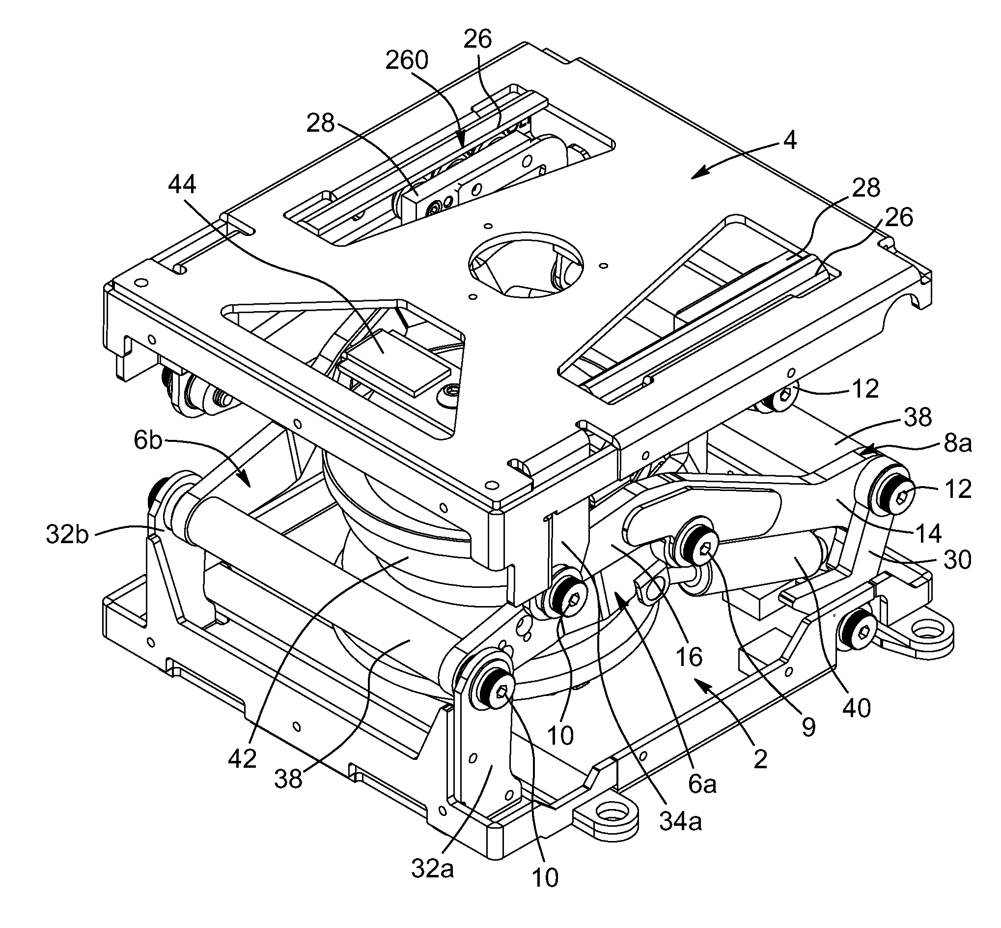 Small footprint scissor suspension mechanism