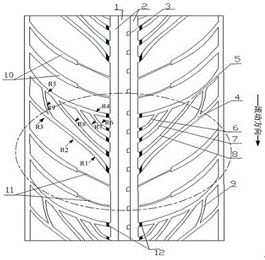 A patterned tire with fixed steering