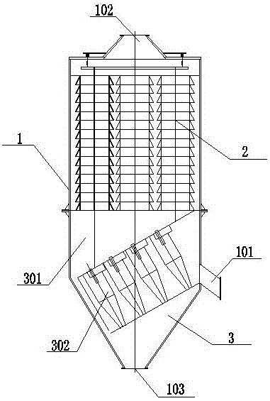 A vertical electrostatic precipitator integrating gravity and cyclone dust collection