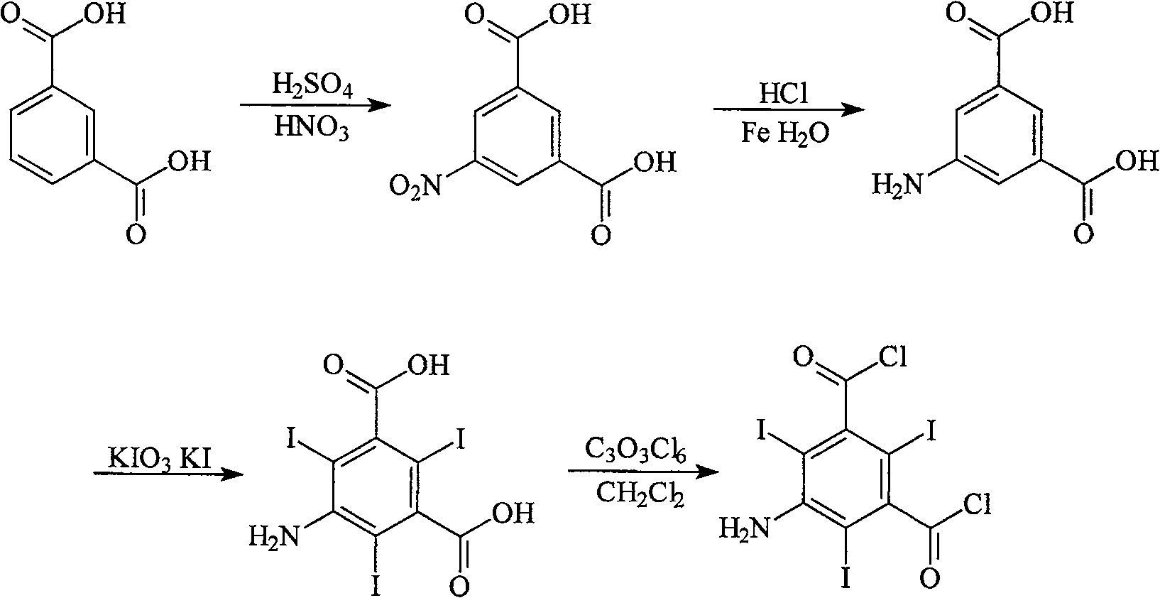 Method for synthesizing 5-amino-2,4,6-triiodoisophthaloyl dichloride