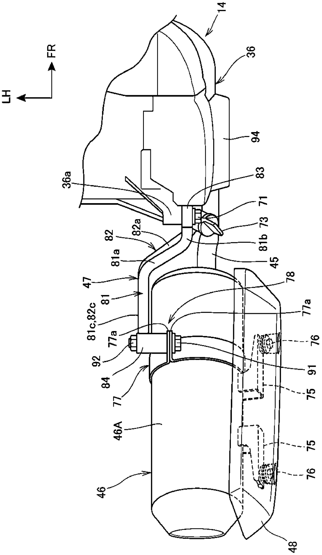 Muffler Support Structure for Saddleback Vehicles