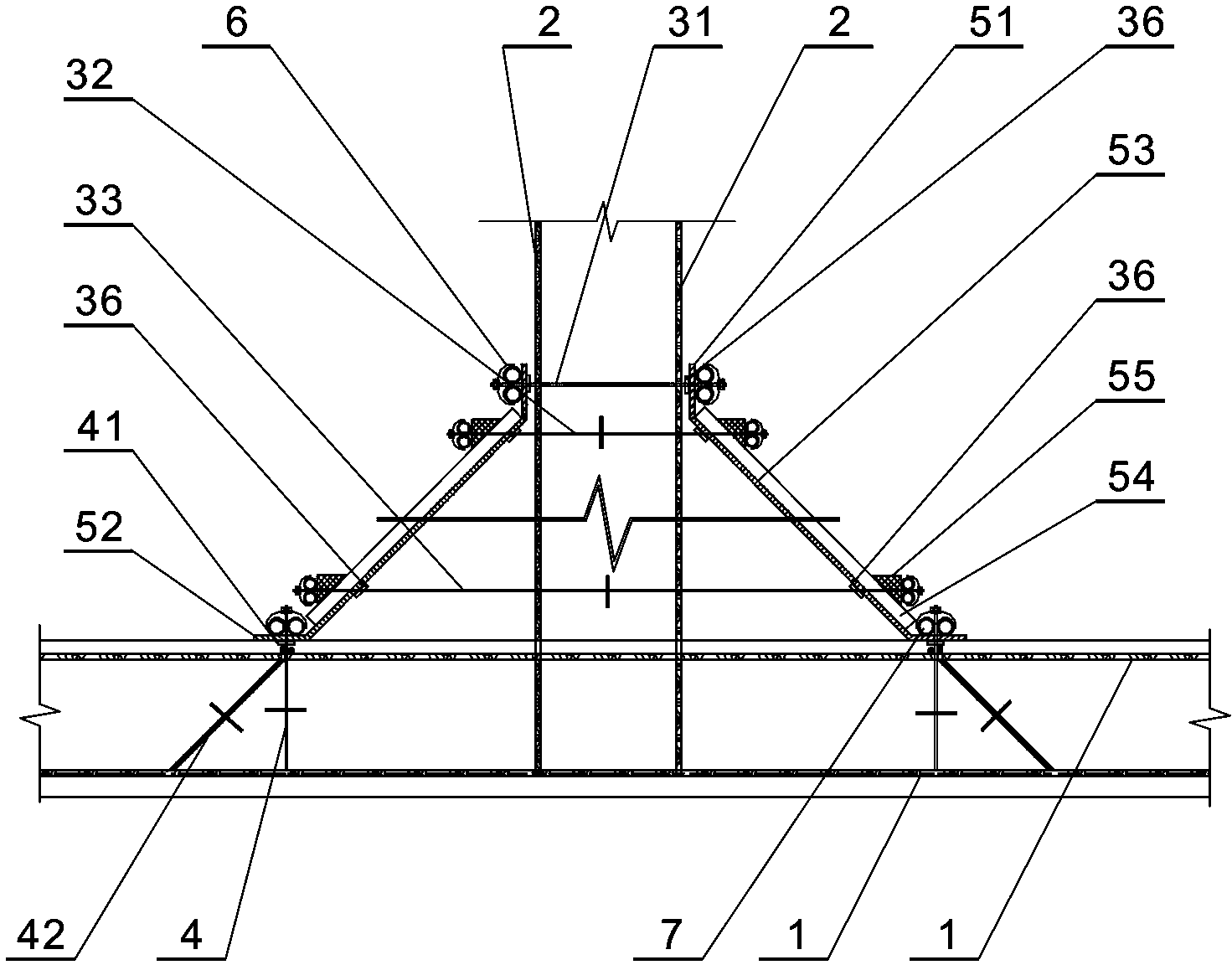 Mould supporting method for trapezoid cross section base of shear wall