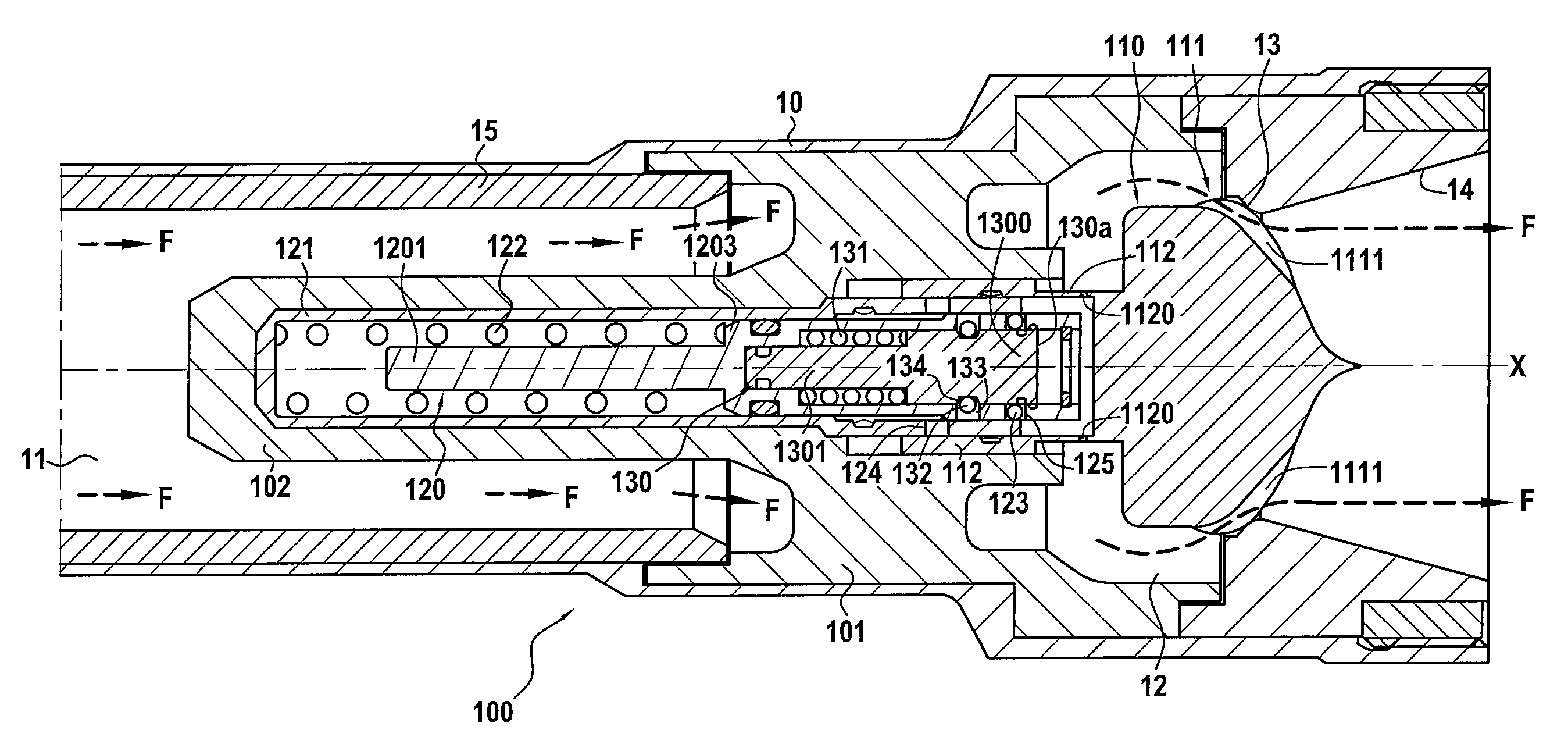 Device for modulating a gas ejection section