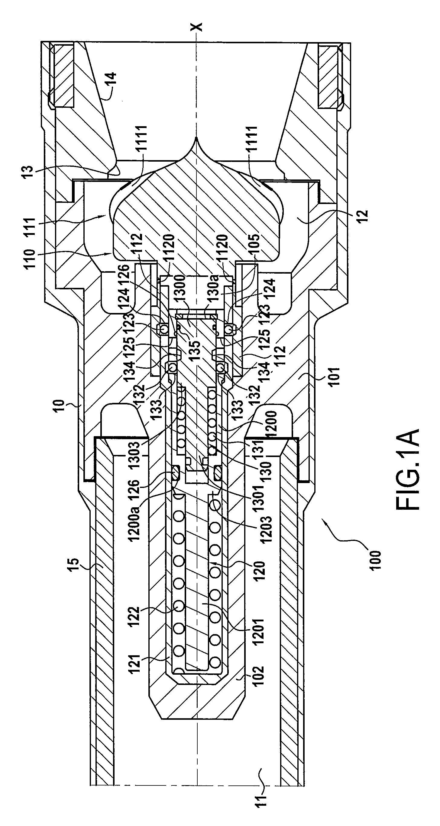 Device for modulating a gas ejection section