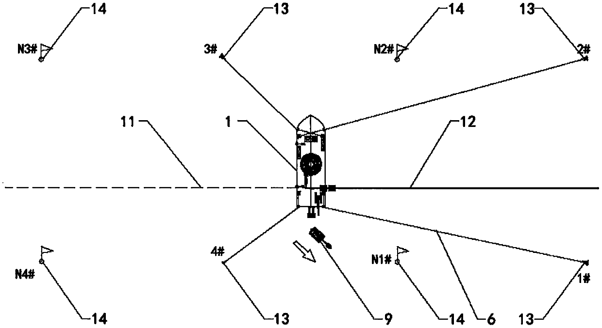 Cable laying ship deck arrangement and construction method for laying long-distance submarine cables in sandbank sections