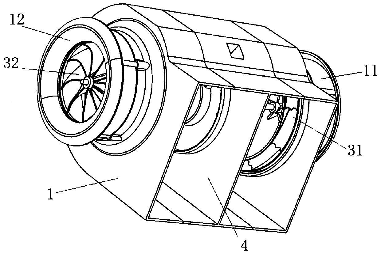 Radial dual turbosupercharging fan and air pipe machine