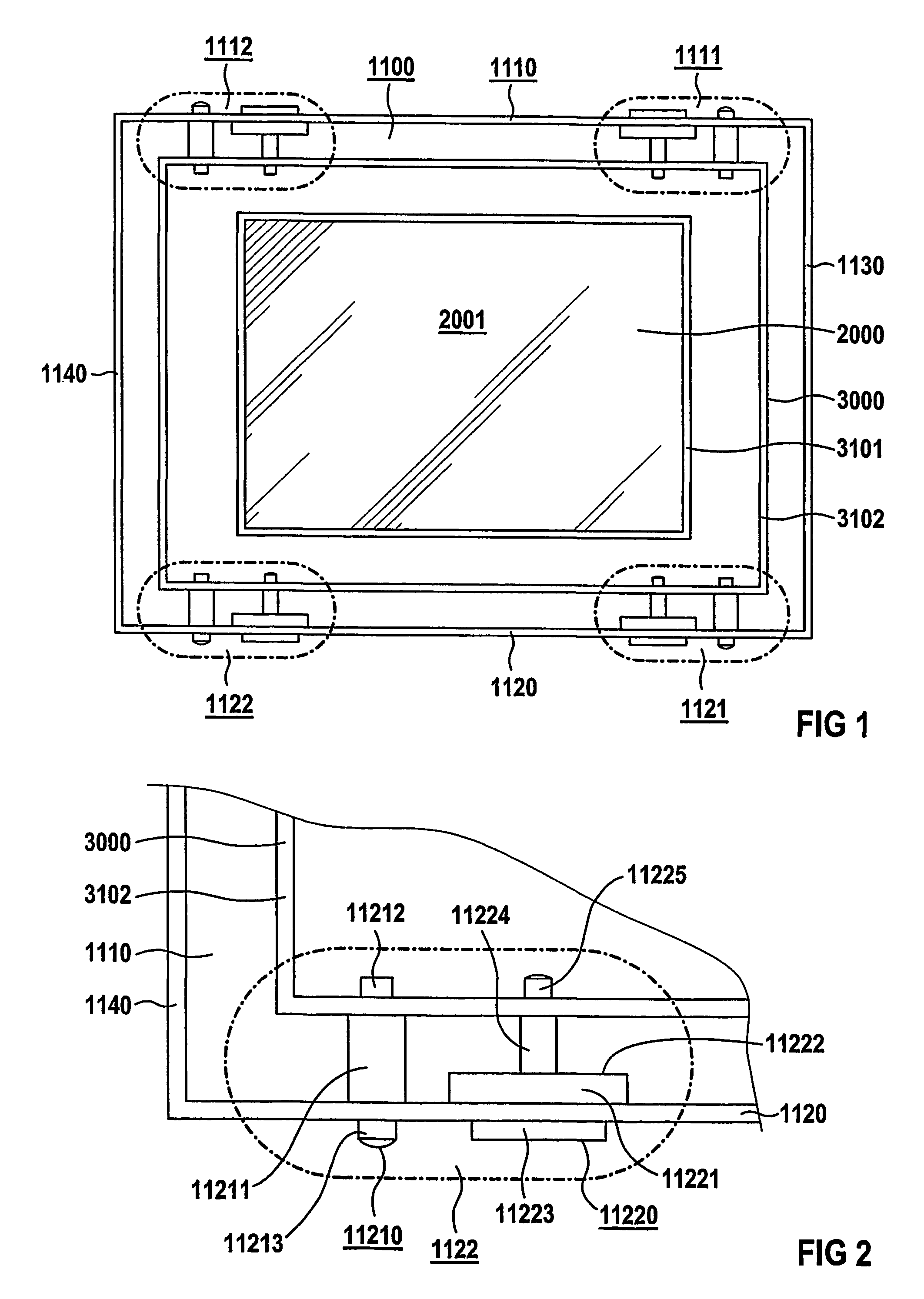 Retaining device for the floating mounting of a flat screen and electronic display device comprising a flat screen and a retaining device
