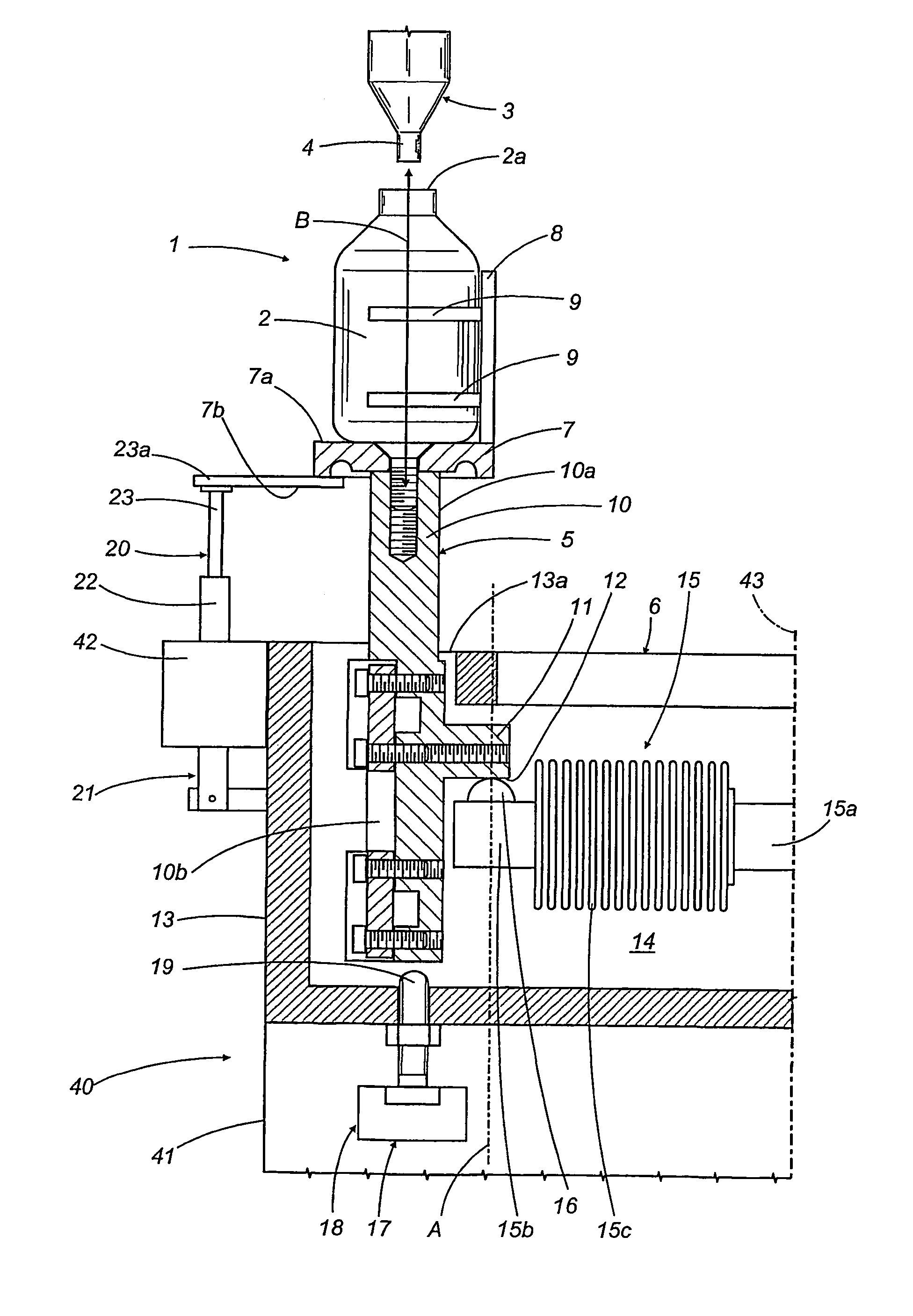 Head and a process for filling containers with powder material