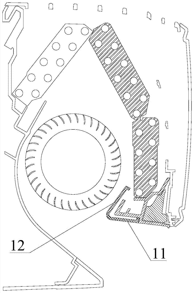 A volute tongue device and an air conditioner indoor unit including the volute tongue device