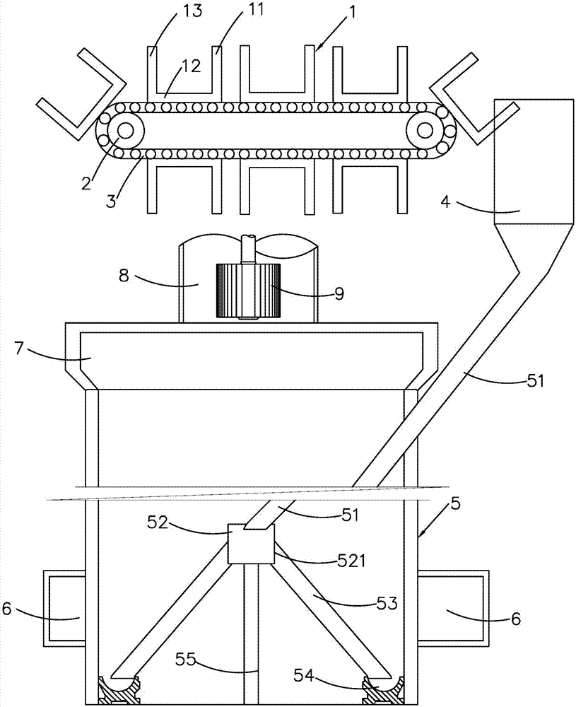 Roller-slitting grinding mill feeding and discharging assembly