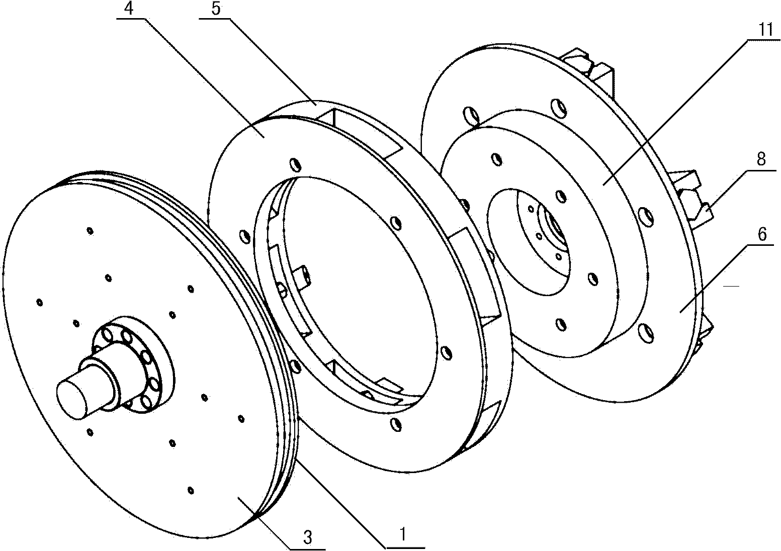 Permanent magnet transmission device with grinding disks