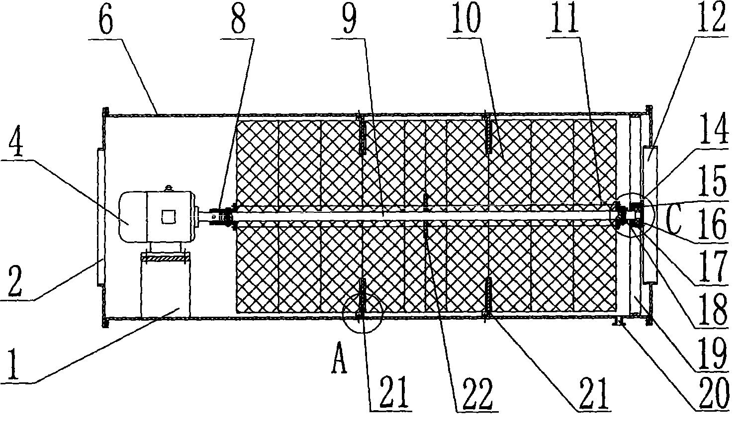 Gas purification and separation device of dynamic space separation mesh