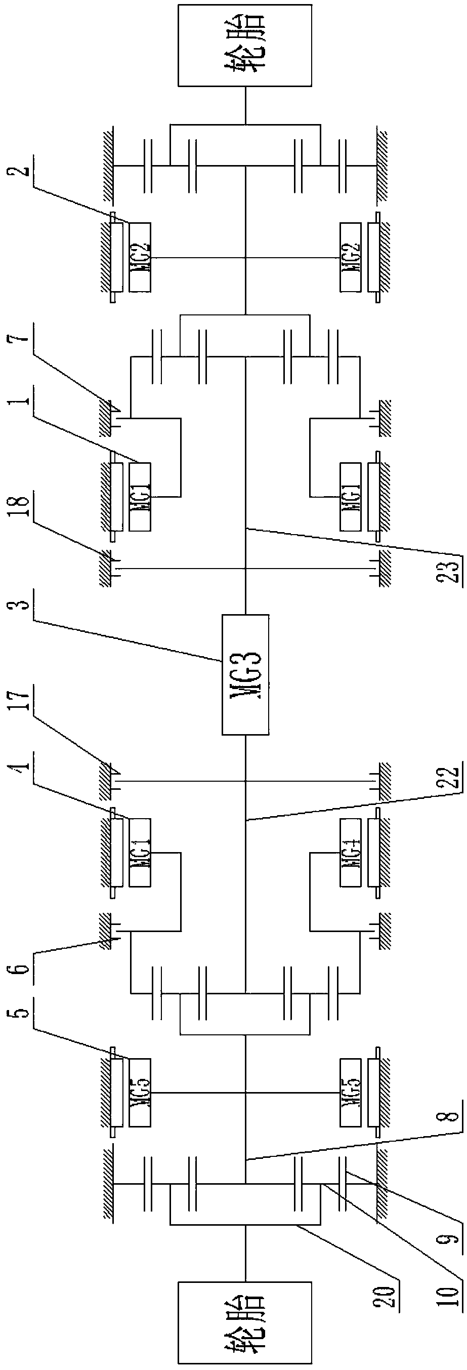 Multi-sub-motor coupling planet traction drive bearing type speed reduction driving system
