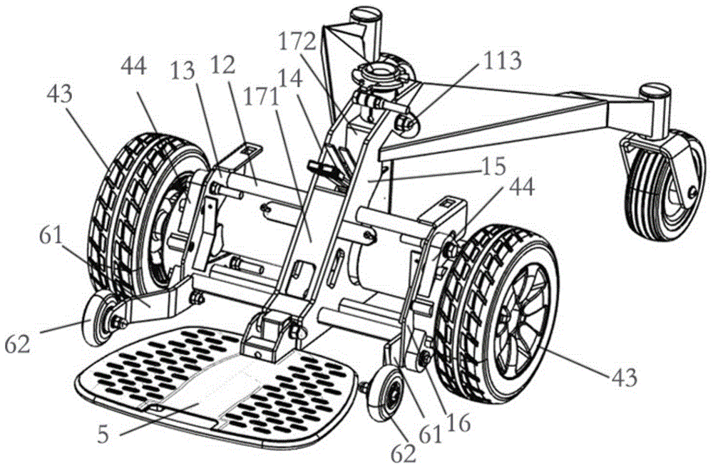 Rear wheel supporting frame structure of electric wheelchair