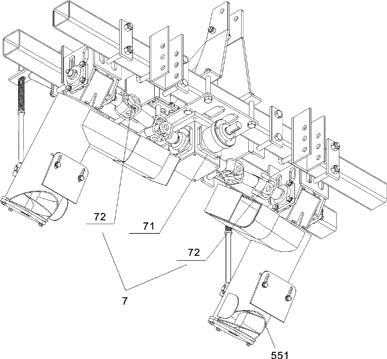 Soil taking and conveying device of agricultural machinery