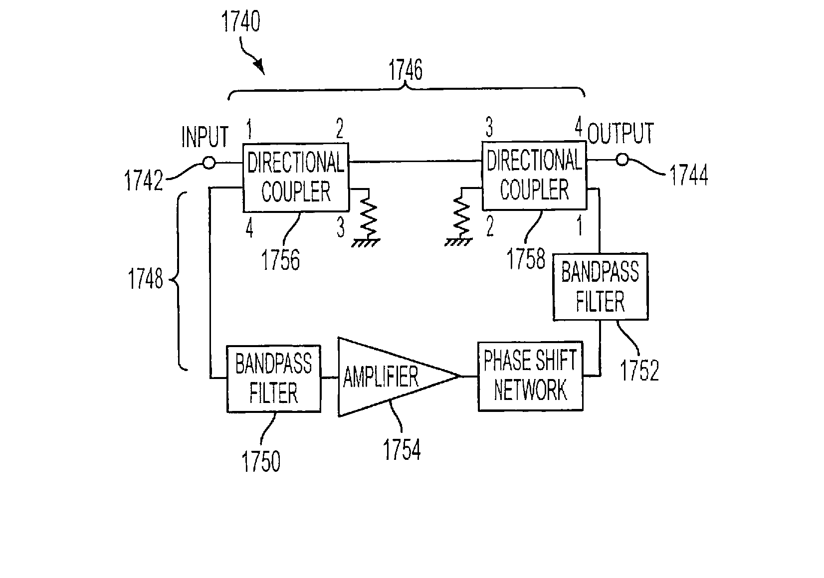 Narrow-band absorptive bandstop filter with multiple signal paths
