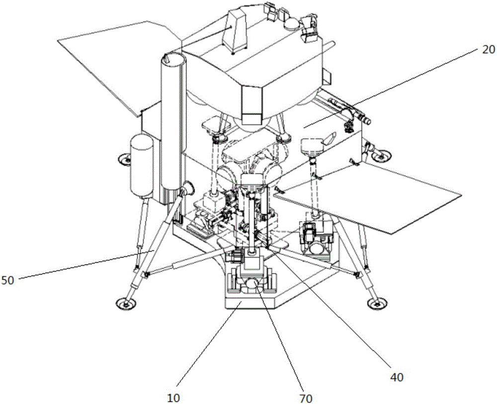 Lunar lander attitude simulation device based on space three-degree-of-freedom just restraining mechanism