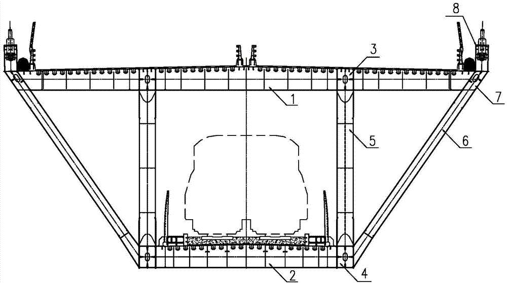 Main girder of segment-assembled highway-railway cable-stayed bridge with inconsistent width of road and railway bridge deck