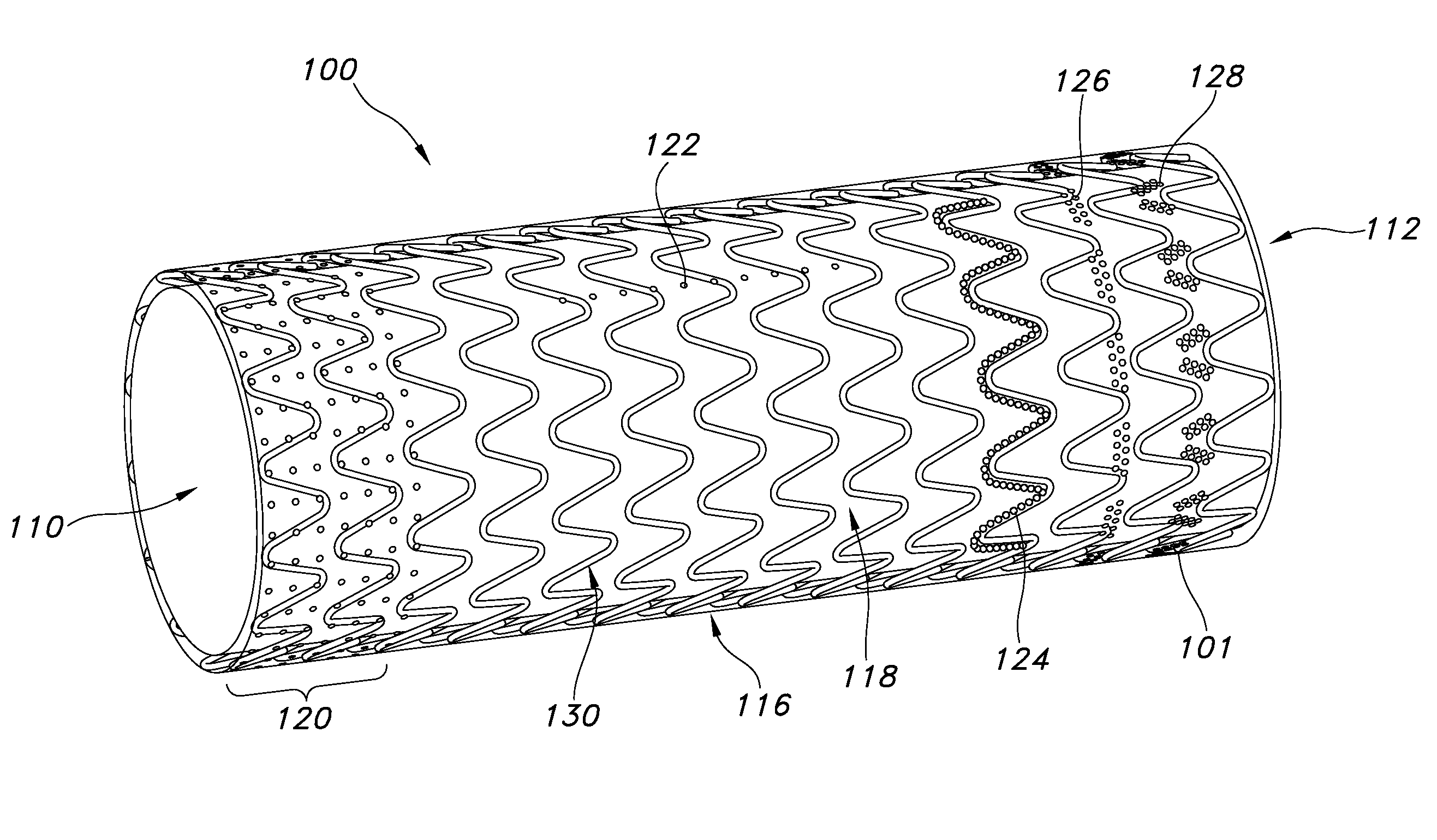 Flexible stent-graft device having patterned polymeric coverings