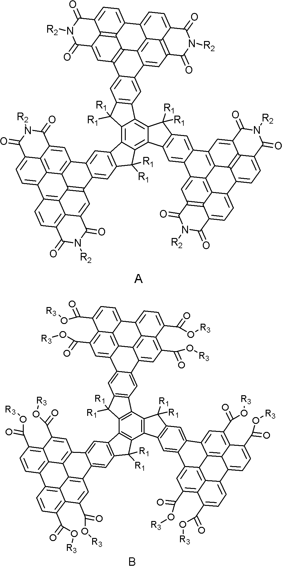 Star molecule of truxene-perylene-series derivative and preparation method thereof