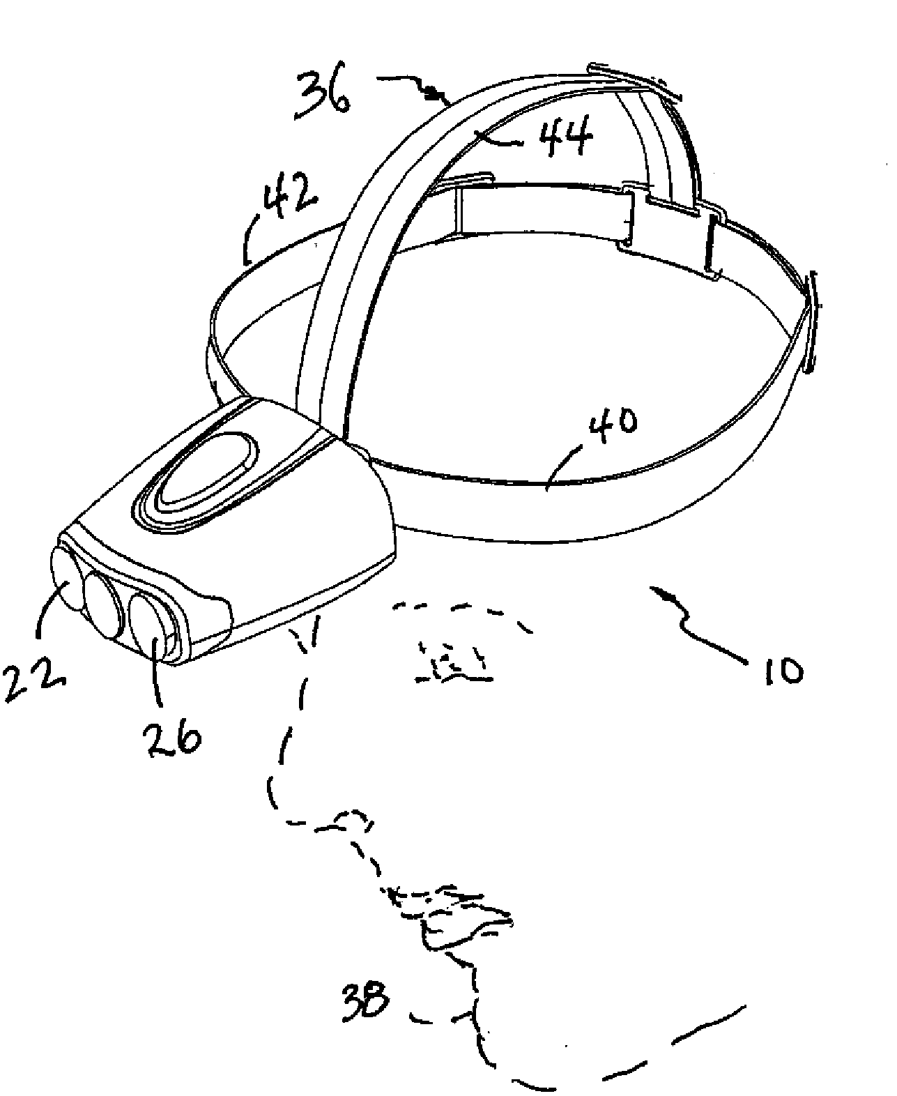 Automotive headlamp with strap-receiving compartment