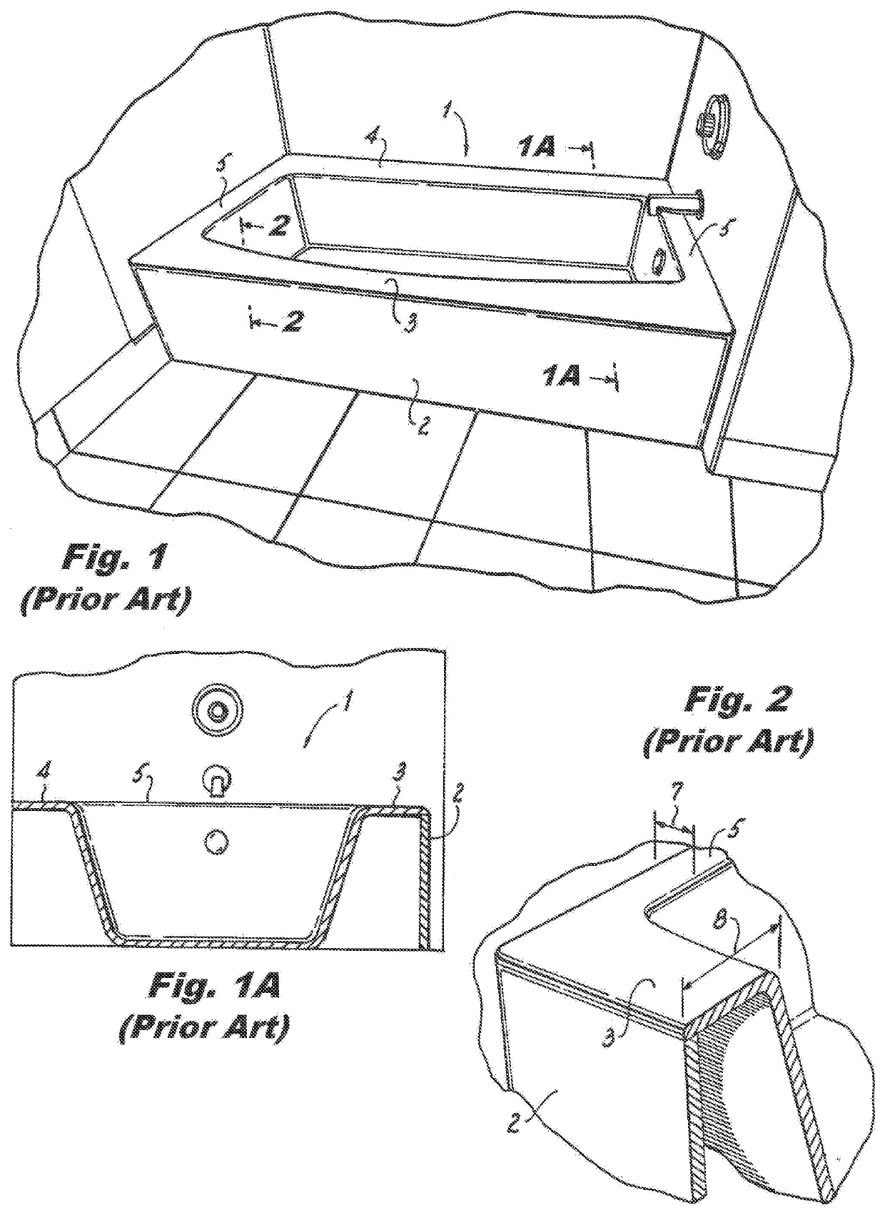 Bathtub fitting standard external space while affording safe egress and larger floor area with enclosed volume