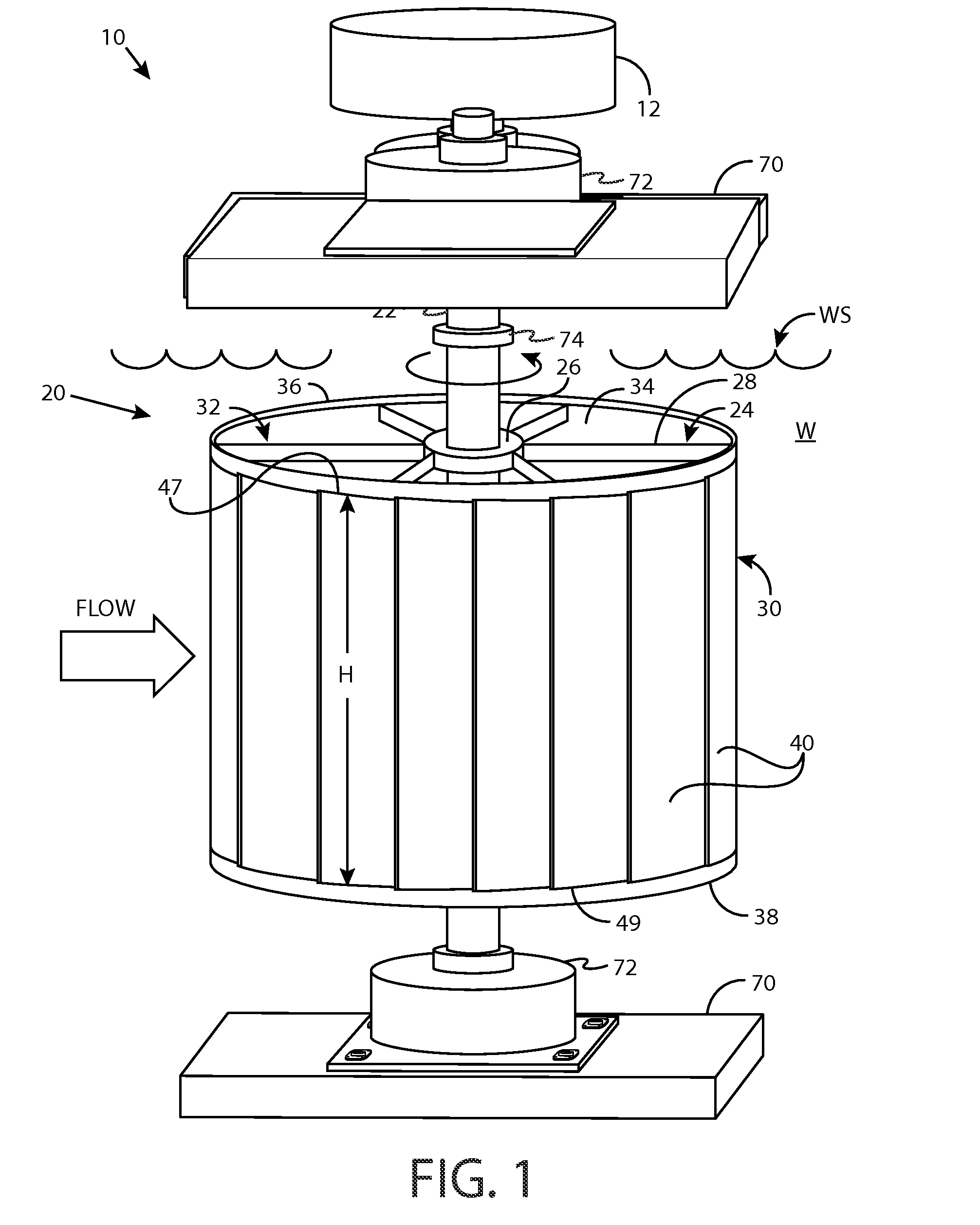 Water turbine with pivotable blades