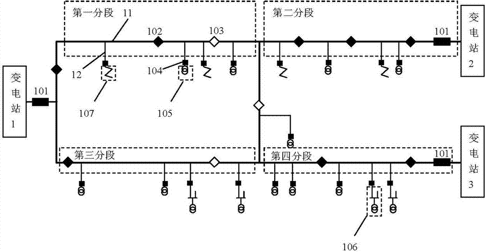 Automatic feeder protecting method for overhead line four-section three-contact structure