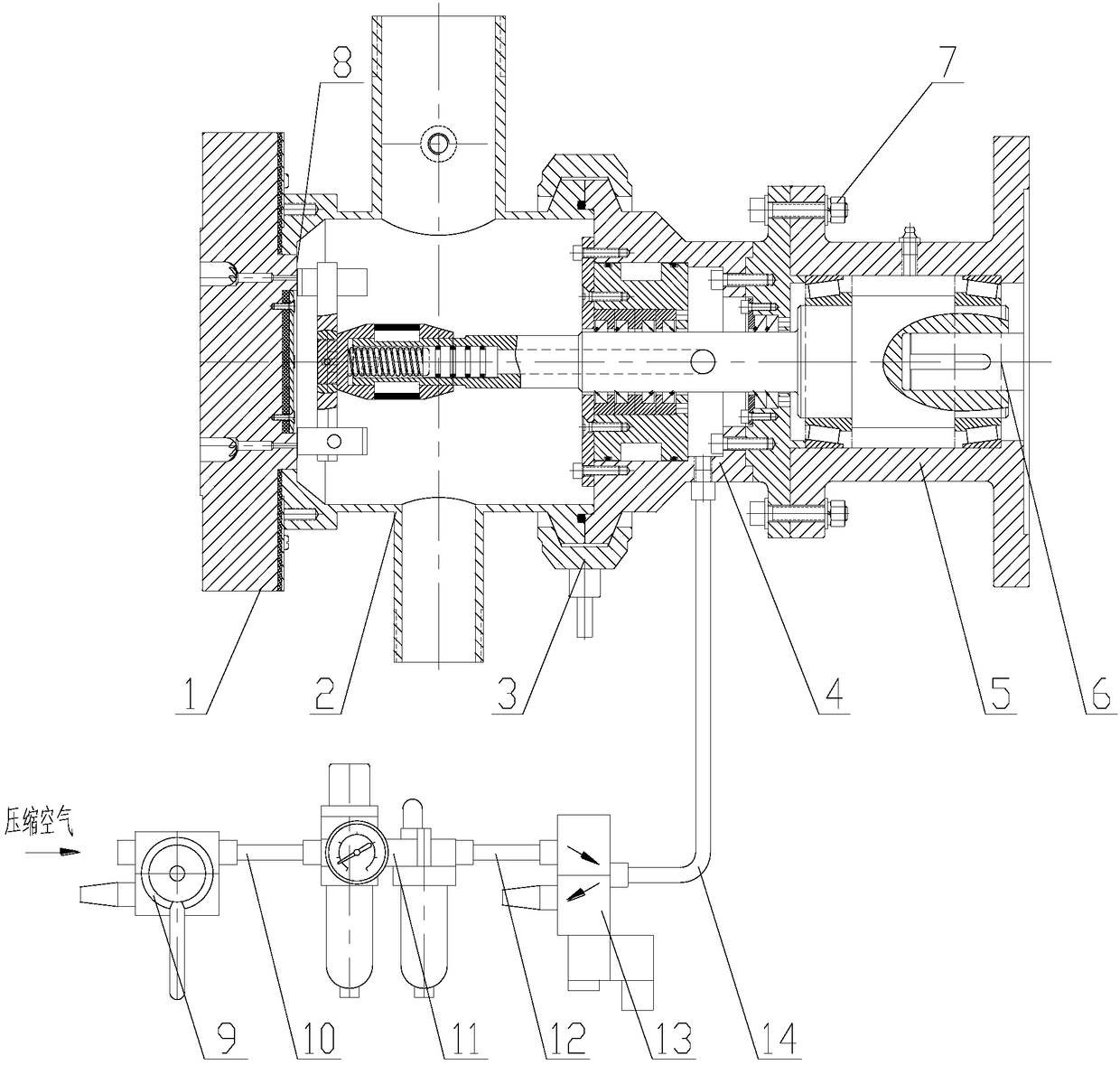 Pneumatic adjustment cutter rod structure of underwater granulator