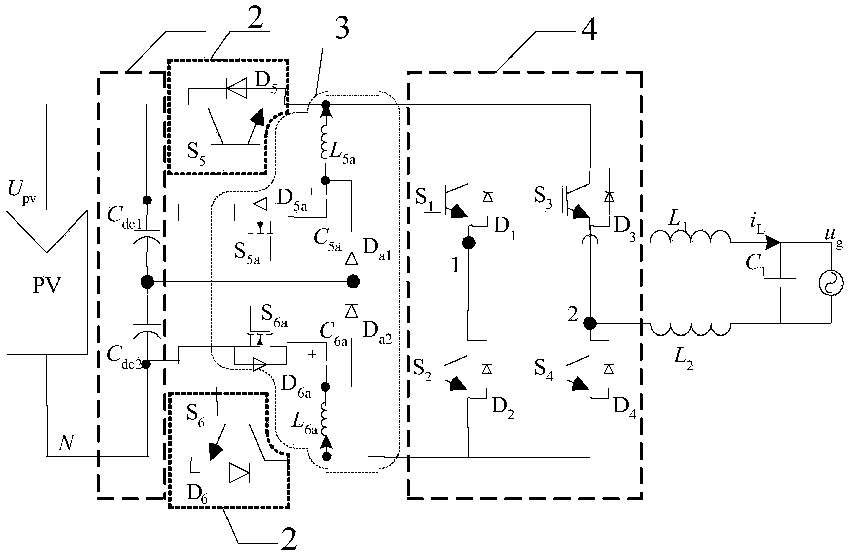 Switching-loss-free full-bridge non-isolated photovoltaic grid-connected inverter and on-off control timing sequence