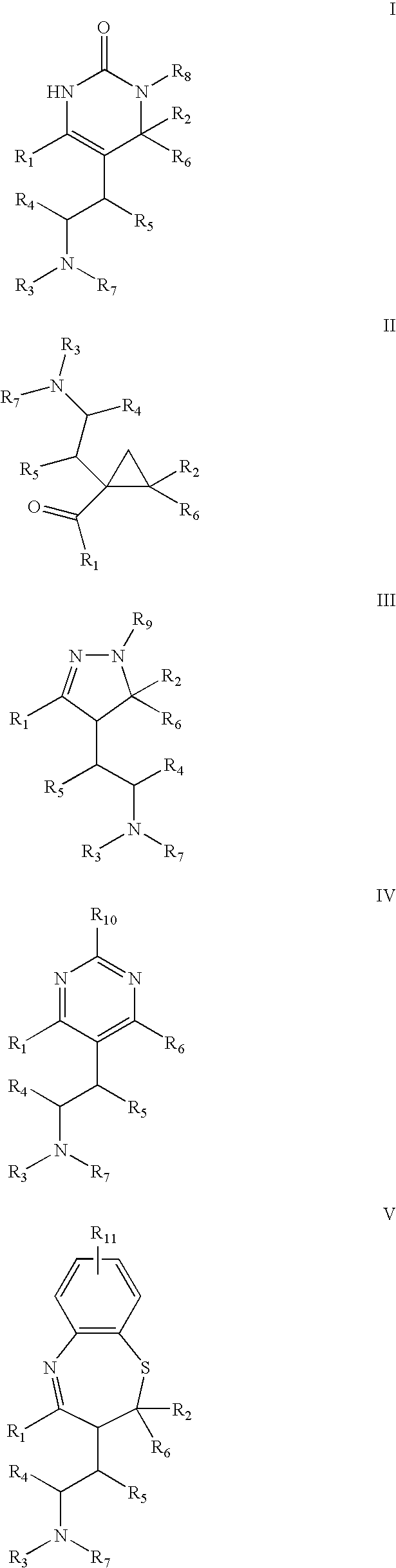 2-Aminoethyl Substituted Pyrimidin-2-Ones Cyclopropanes, Pyrazolines, Pyrimidines and Benzothiazepines and Their Uses as Urotensin II and Somatostatin 5 Receptor Ligands