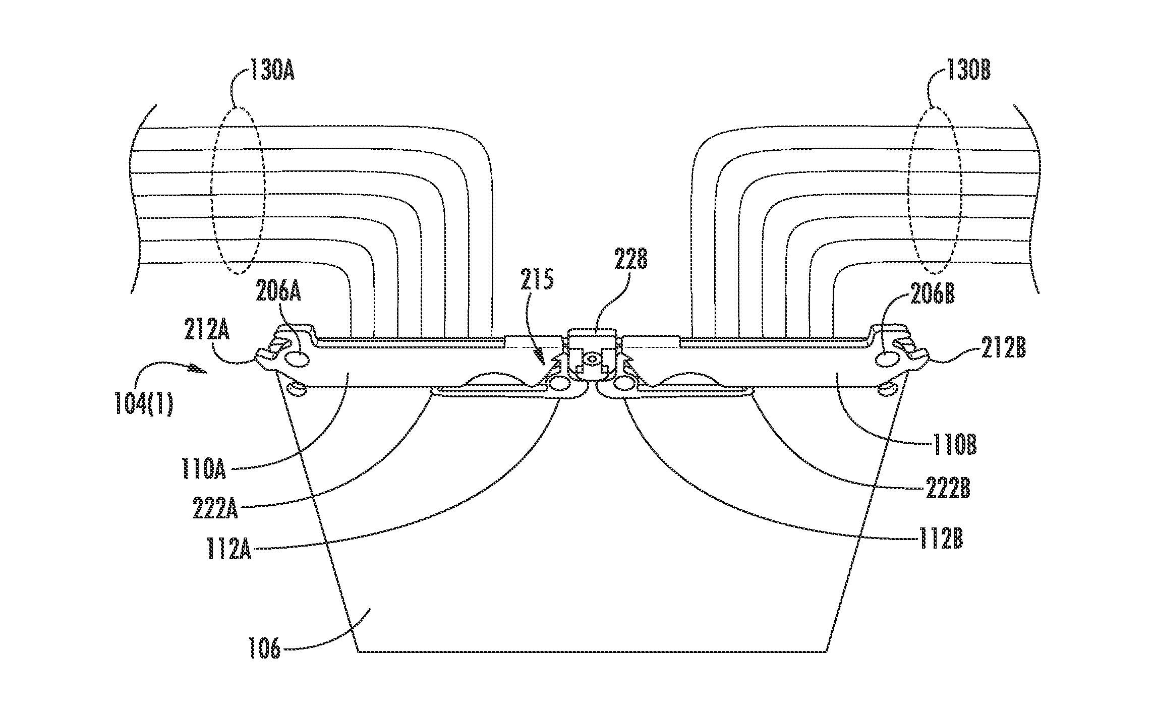 Modular enclosure elements employing cams forming detent features with latches