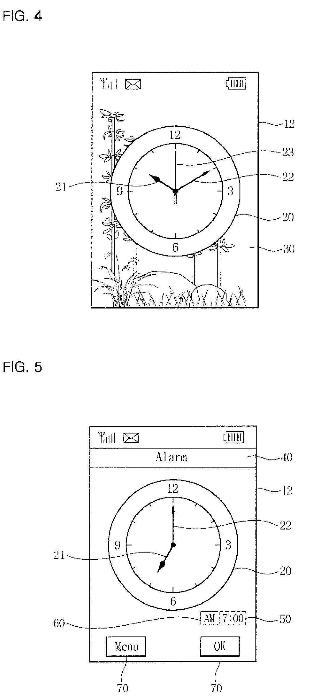 Electronic device with a touchscreen displaying an analog clock