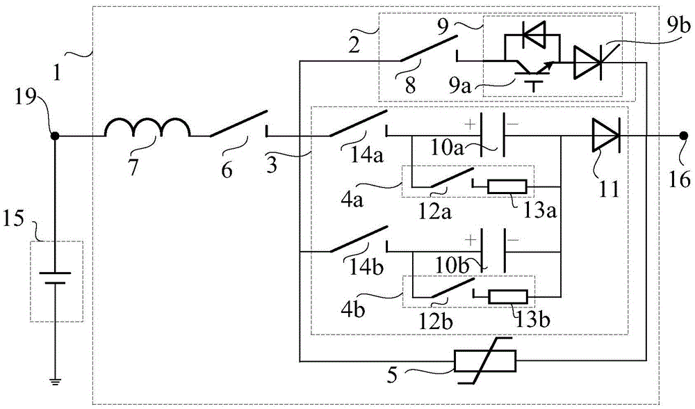 Capacitive charging DC breaker and application thereof