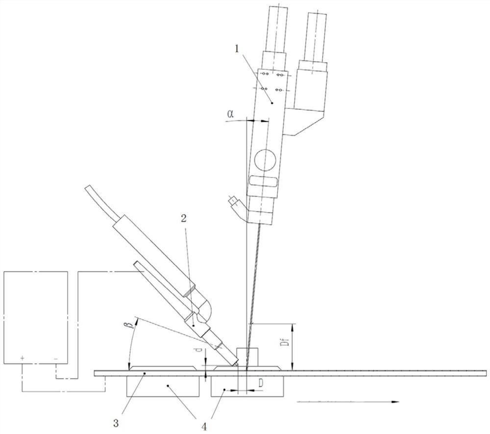 Efficient welding method and device for arc-assisted laser thin-walled welding titanium pipe