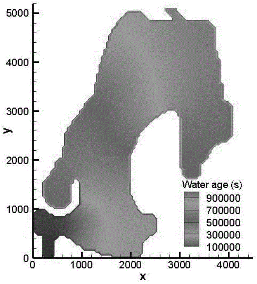 Two-dimensional mesoscopic numerical value simulation method of water age of surface water