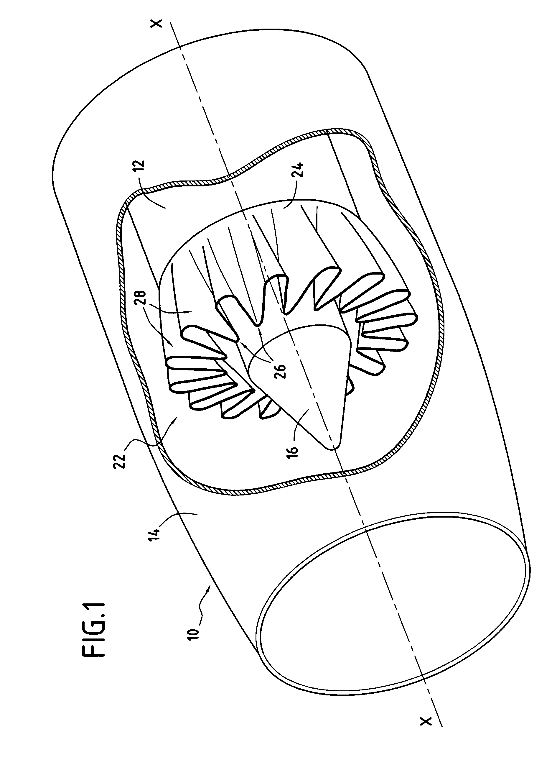 Rotary motion mixer for a converging-stream nozzle of a turbomachine