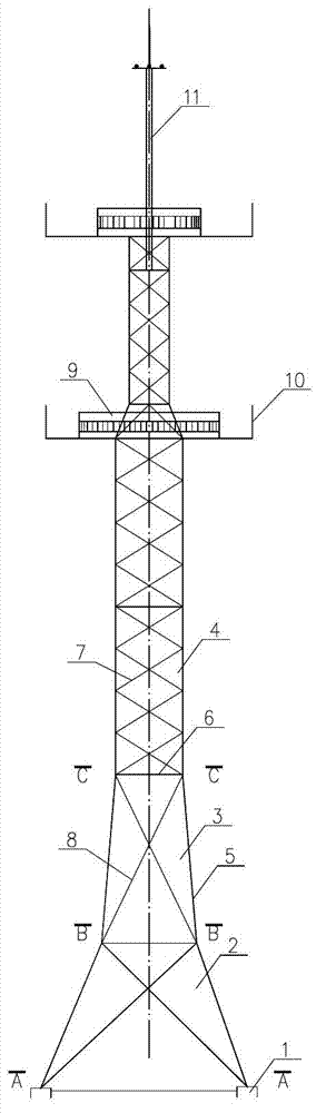 Three-tube communication tower