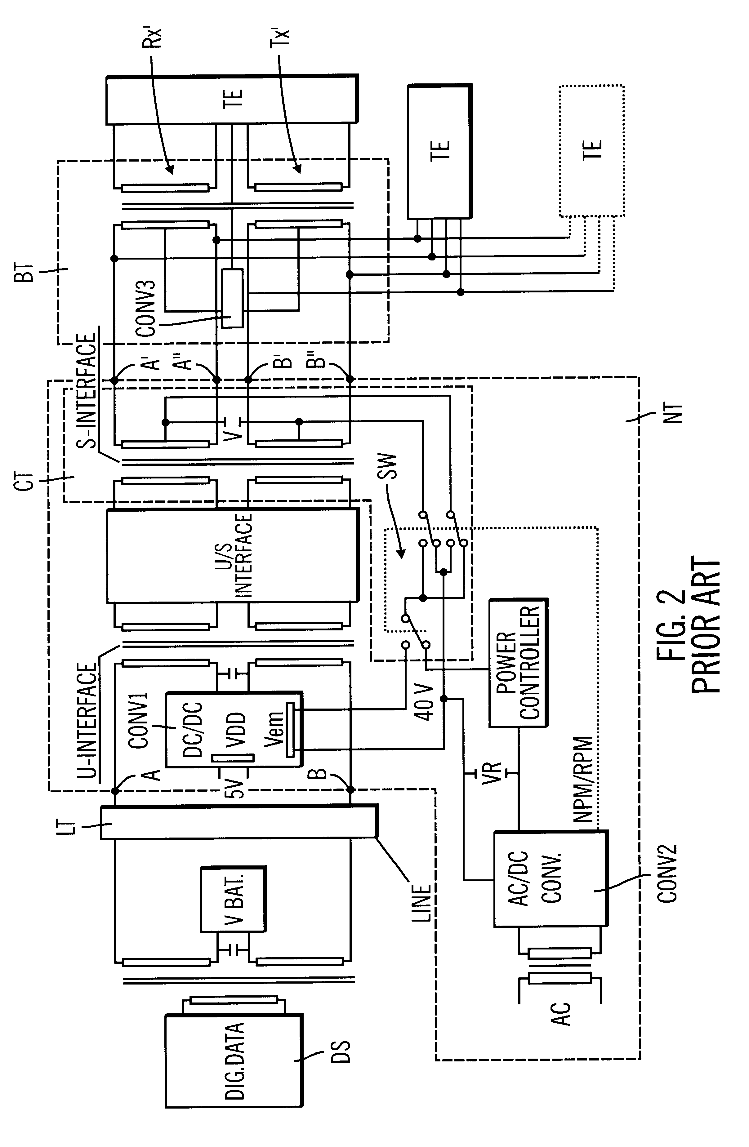 MOS transistors substitute circuit having a transformer/data interface function, particularly for ISDN networks and corresponding control and driving switch configuration