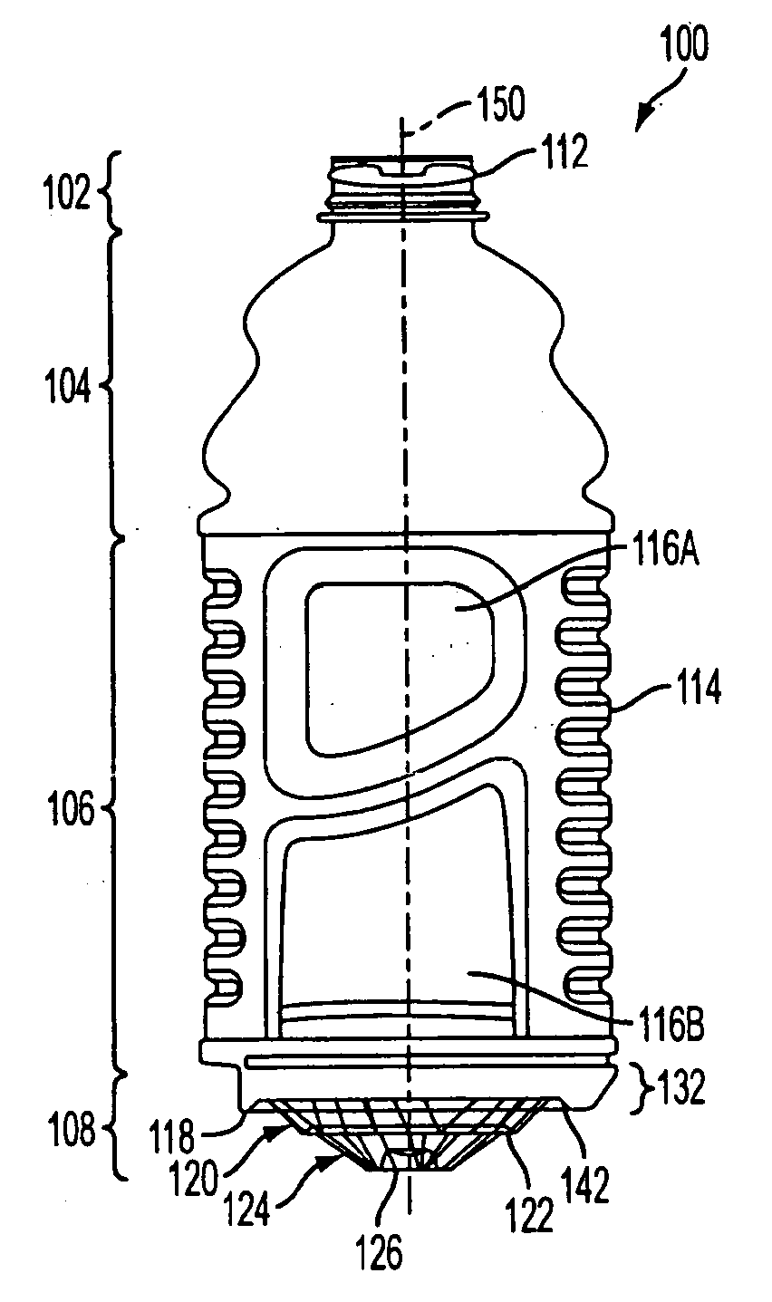 Container and Method for Blowmolding a Base in a Partial Vacuum Pressure Reduction Setup