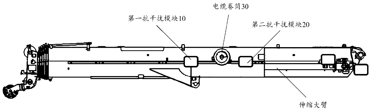 Anti-electromagnetic interference telescopic boom and crane