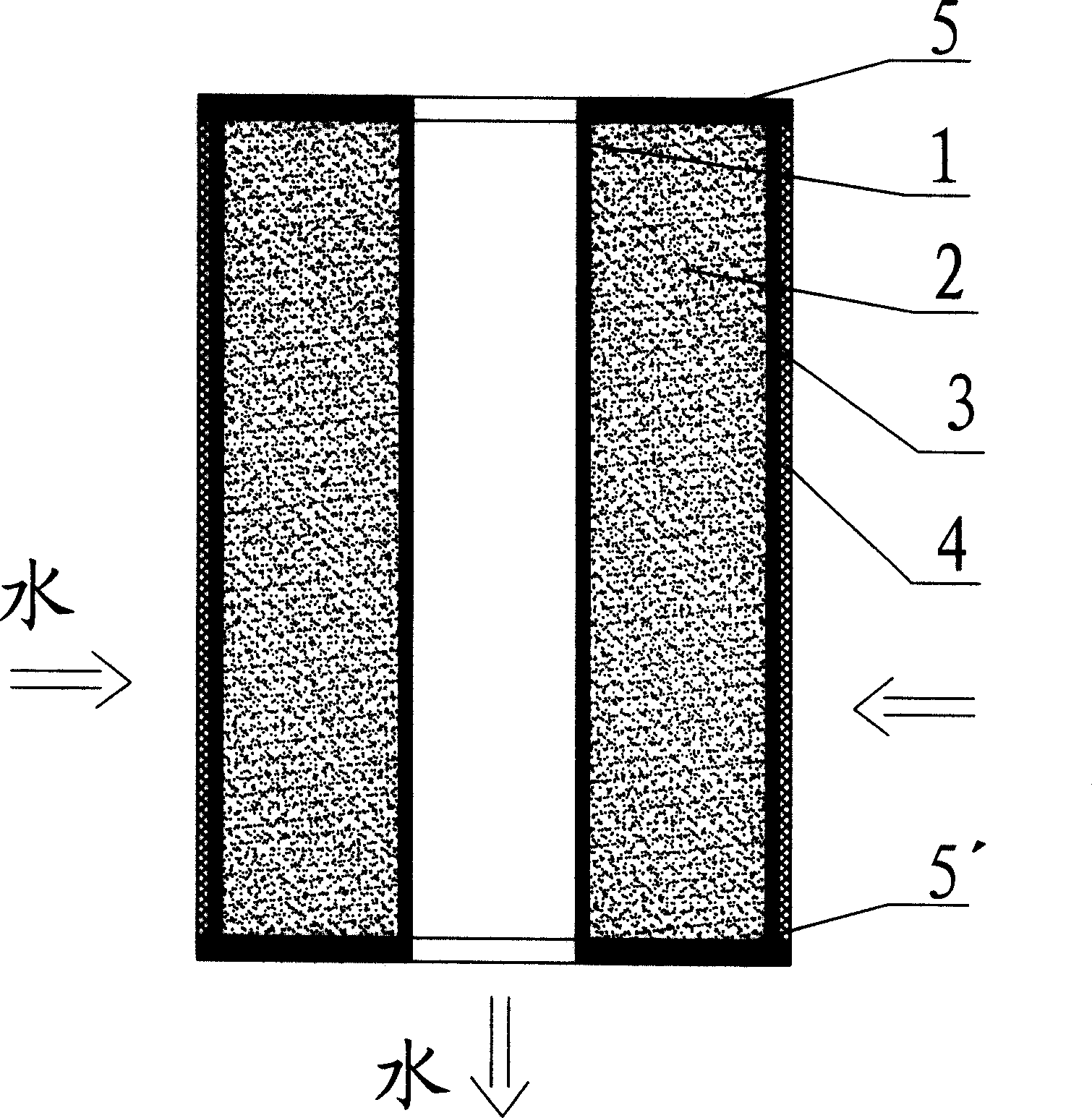Material and apparatus for filtering tap water, and method for mfg. said apparatus