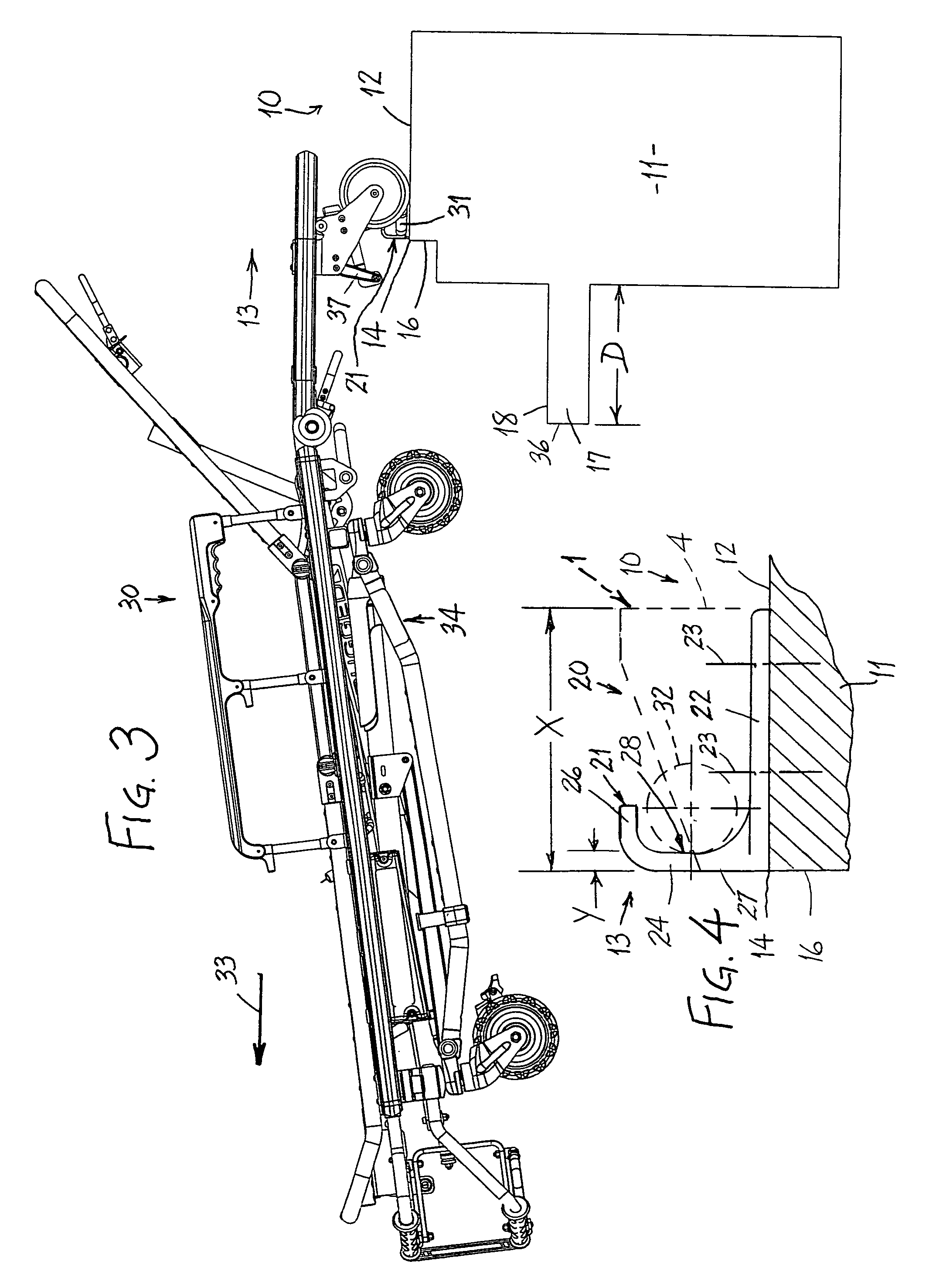 Device for preventing emergency vehicle bumper interference with cot wheel deployment