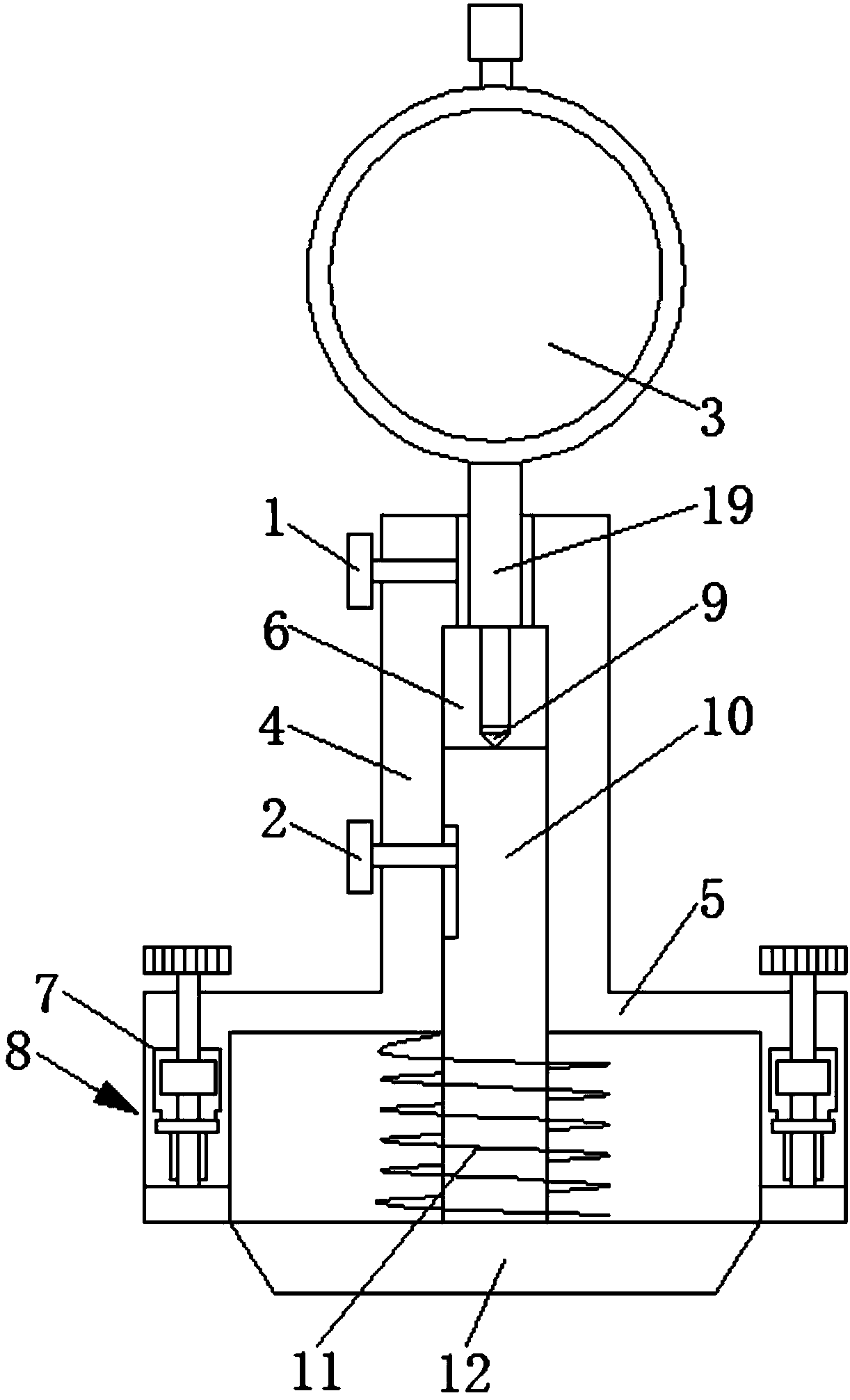 Testing device for testing depths of inner and outer bevel faces, and detecting method