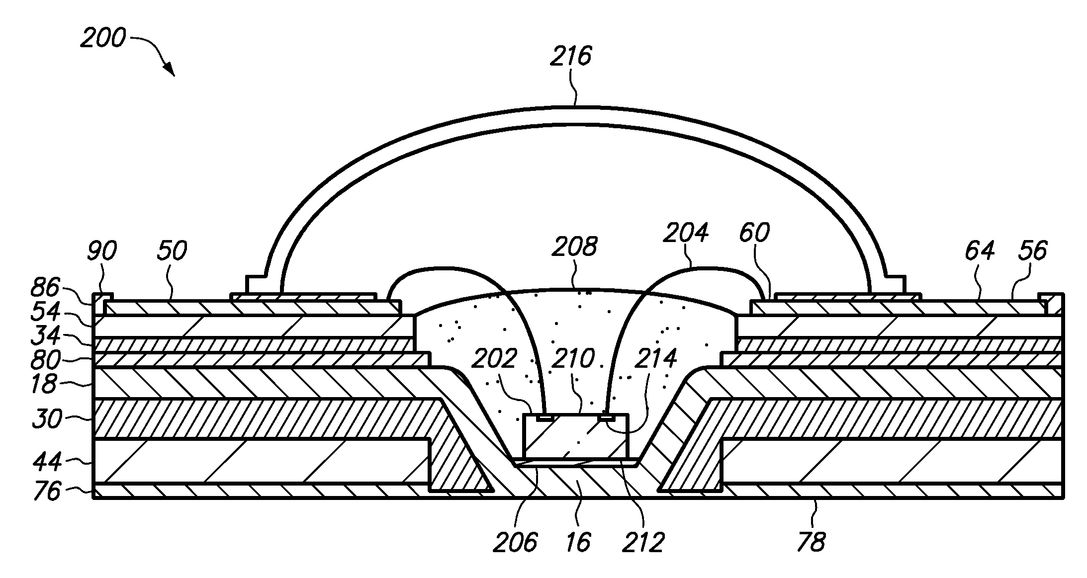 Semiconductor chip assembly with bump/base/ledge heat spreader, dual adhesives and cavity in bump