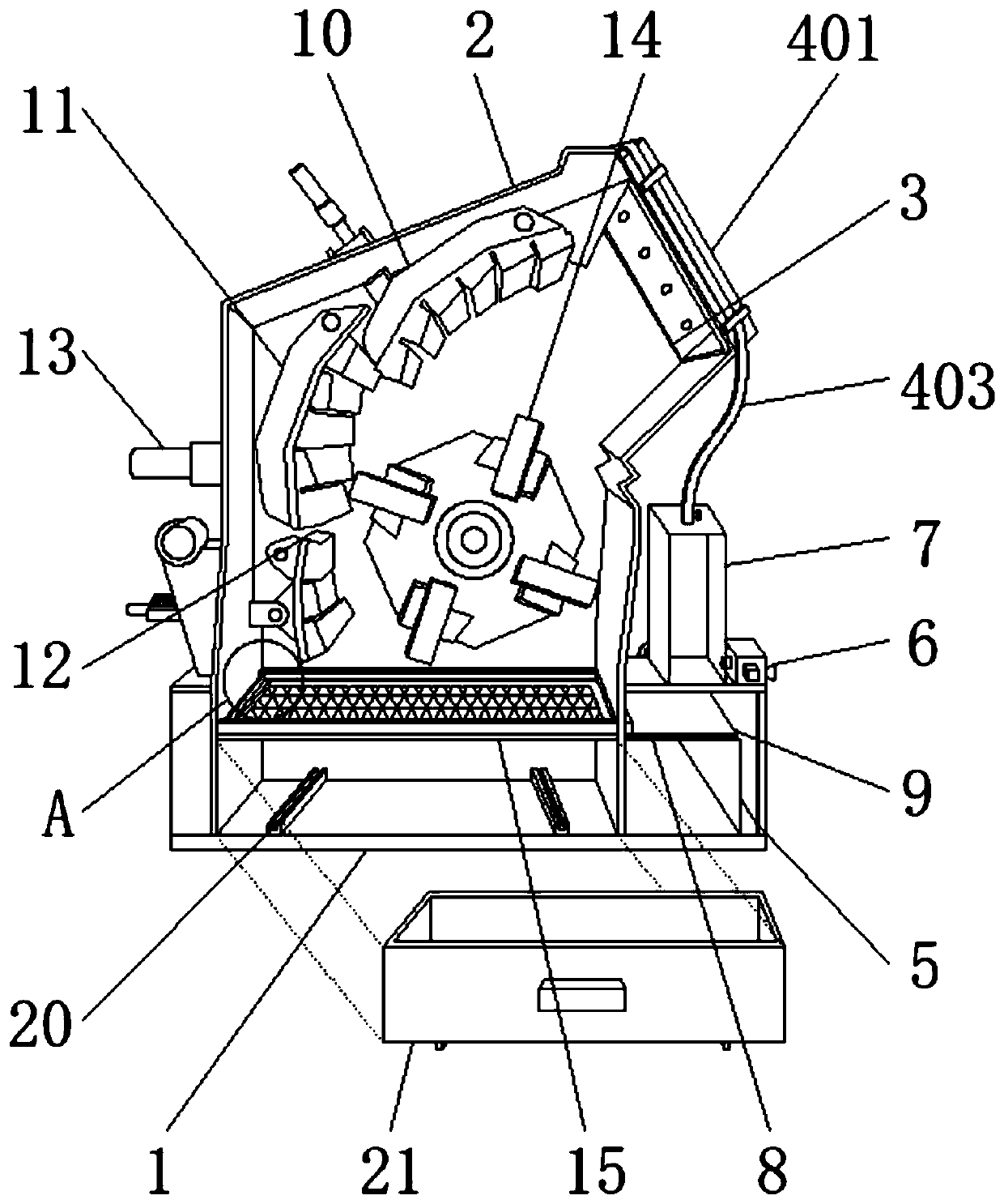 Mine breaking device with dust removal mechanism